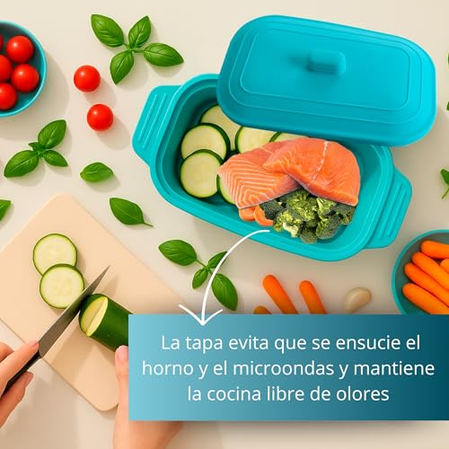 Miniatura 5 de Vital Vac Estuche De Vapor 1-2 Raciones 800ml Vaporera Papillote De Silicona Cocina Rápida Al Vapor En Microondas Y Horno Comida Sana Y Sabrosa En Pocos Minutos