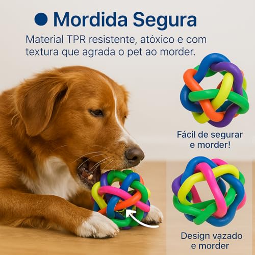 Bolinha Colorida Pet Mordedor Com Sino Guizo Bola Interativa de Brinquedo Para Pet Cães Cachorros e