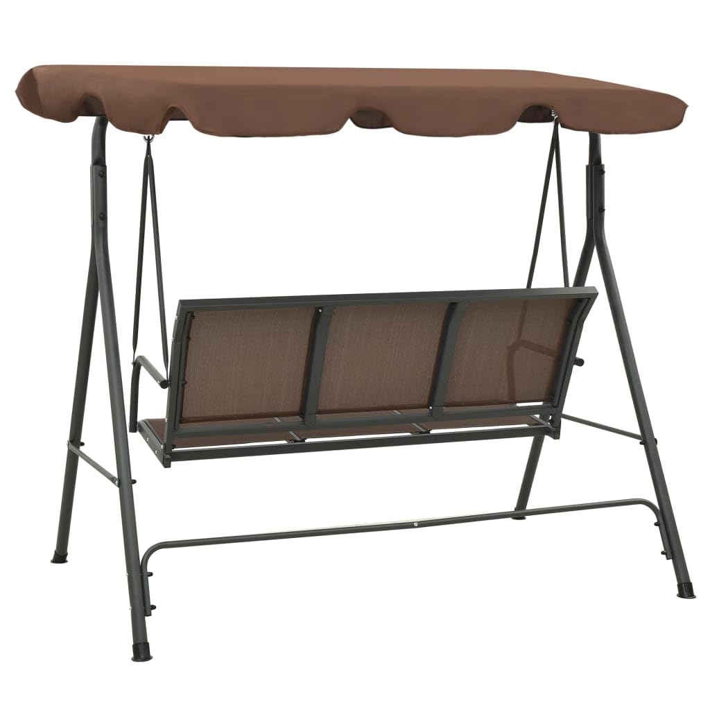 Mangloder Hollywoodschaukel mit Dach kaffeebraun, Gartenschaukel für 3 Personen, pulverbeschichteter Stahlrahmen, wetterfestes Textilene, Sonnendach, Terrasse Outdoor Veranda Lounge