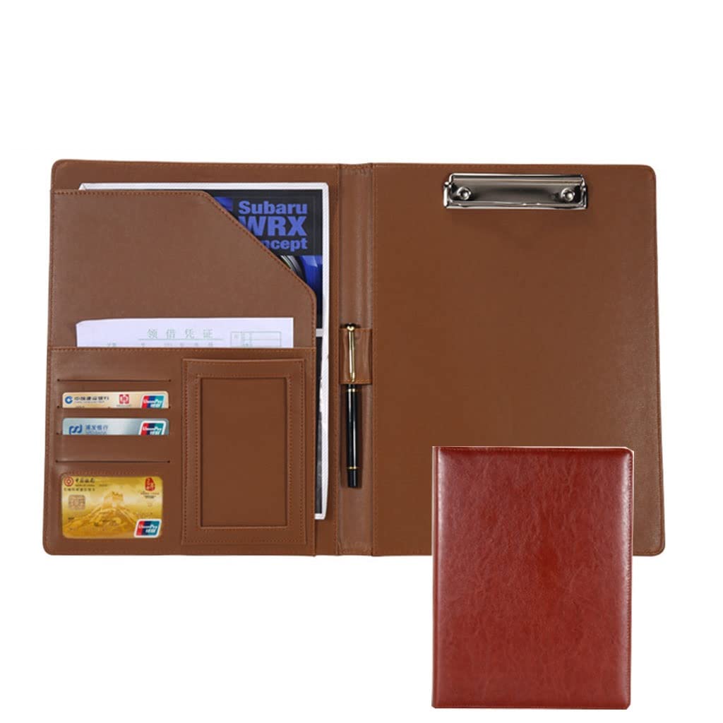 Dossier de conférence Organisateur de dossiers， Porte-bloc-notes A4 avec rangement, porte-bloc-notes format A4(Bruin,No book)