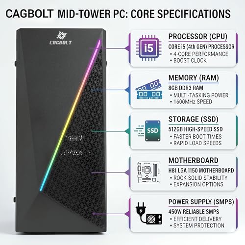 Image of Assembled i5 Desktop PC | Core i5-4570 4th Gen | 8GB DDR3 RAM | 512GB SSD | HD Graphics 4600 | HDMI | VGA | Ethernet | Windows 11 Pro | Office 2024 | 2 Years Warranty | for Office & Home Use