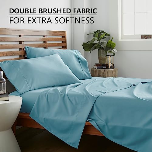 American Home Collection 4 Piece Full Size Bedding Sheets and Pillowcases Set - Ultra Soft Microfiber - Breathable, Wrinkle Free, Easy Care, Durable, Oeko-Tex Certified Sheet Set (Full, Aqua)
