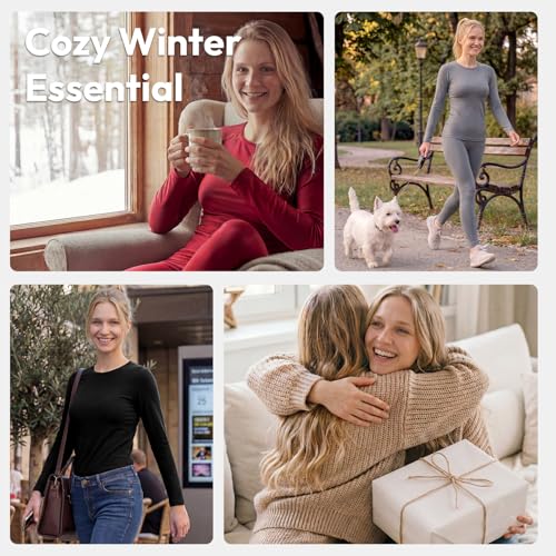 Image of WEERTI Thermal Underwear for Women Long Johns with Fleece Lined Long Underwear Set Cold Weather Pajamas Top Bottom