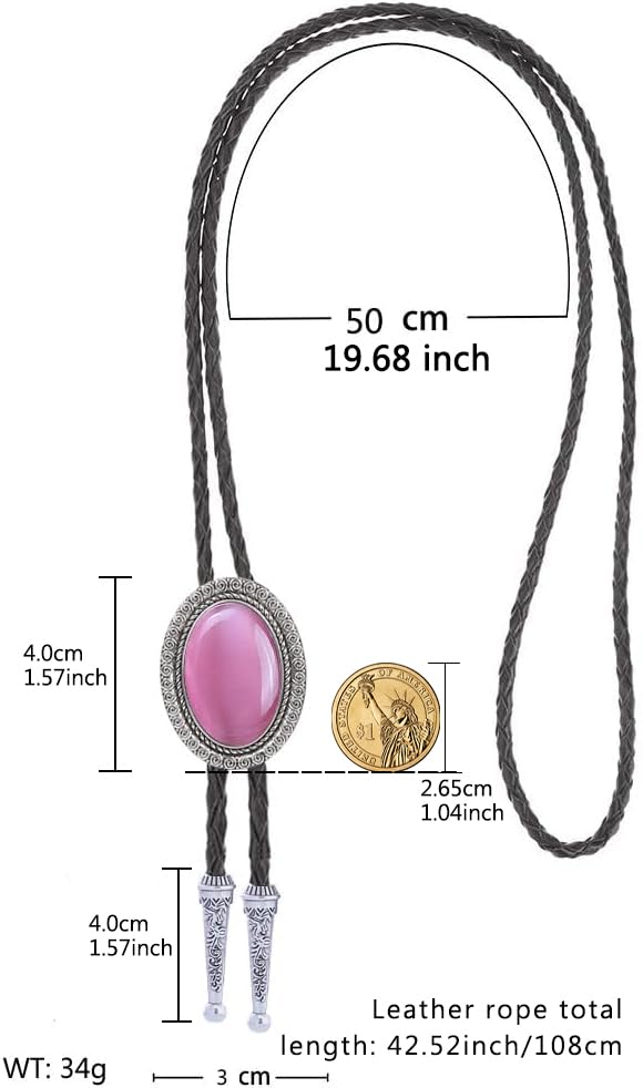 Image of GelConnie Bolo Tie for Men Women Western Cowboy Turquoise Leather Necktie | Natural Stone Bolo Tie Necklace for Women Rodeo Cowboy Leather Necktie Native American Western Cowgirl Ties Adjustable Cord