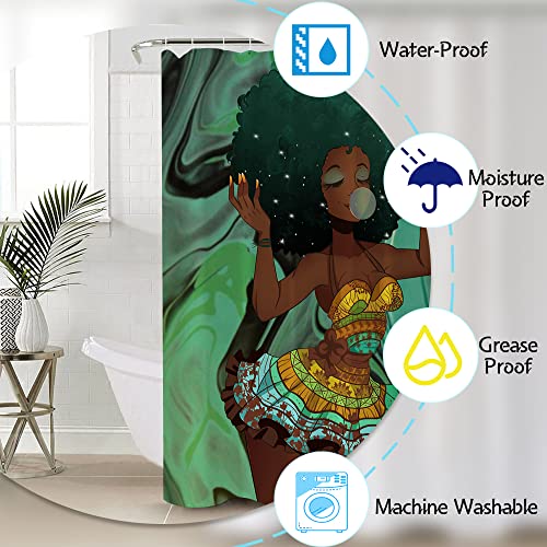 Izayoi 4Pcs Black Girl Shower Curtains Sets Kids Bathroom Sets Colorful Bubble Girl Cute Shower Curtains With Rugs And Toilet Lid Cover #TOP5