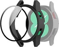 Capa Case Preta + Película De Vidro Compatível Com Samsung Galaxy Watch 4 44mm - (Hard Glass Store)