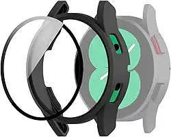 Capa Case Preta + Película De Vidro Compatível Com Samsung Galaxy Watch 4 44mm - (Hard Glass Store)