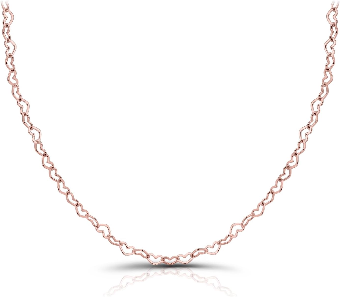 Hoops & Loops Sterling Silver Heart Link Chain Necklace, 16 inches 20 inches 24 inches or 30 Inches