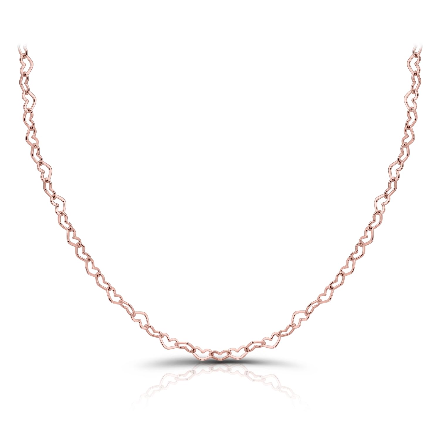 Hoops & Loops Sterling Silver Heart Link Chain Necklace, 16 inches 20 inches 24 inches or 30 Inches