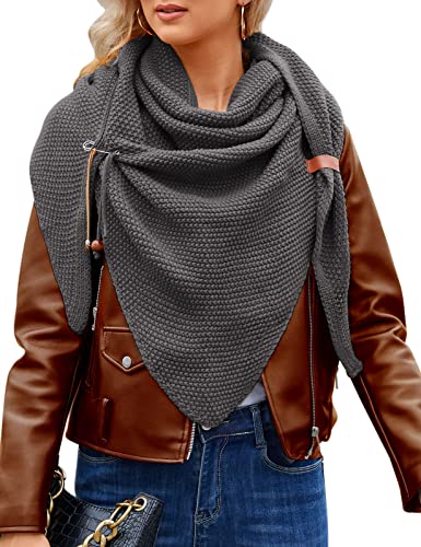 Xnova Bufanda Mujer Triangular Chal de Punto Invierno Cálido Grande Bufandas con Alfiler Casual Pañuelos Color Sólido Suave Moda Caliente Mantas(Gris Oscuro,Talla única) Cover