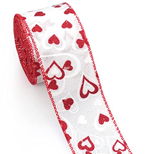 Valentines Fabric Ribbons, White Love Heart Edge...