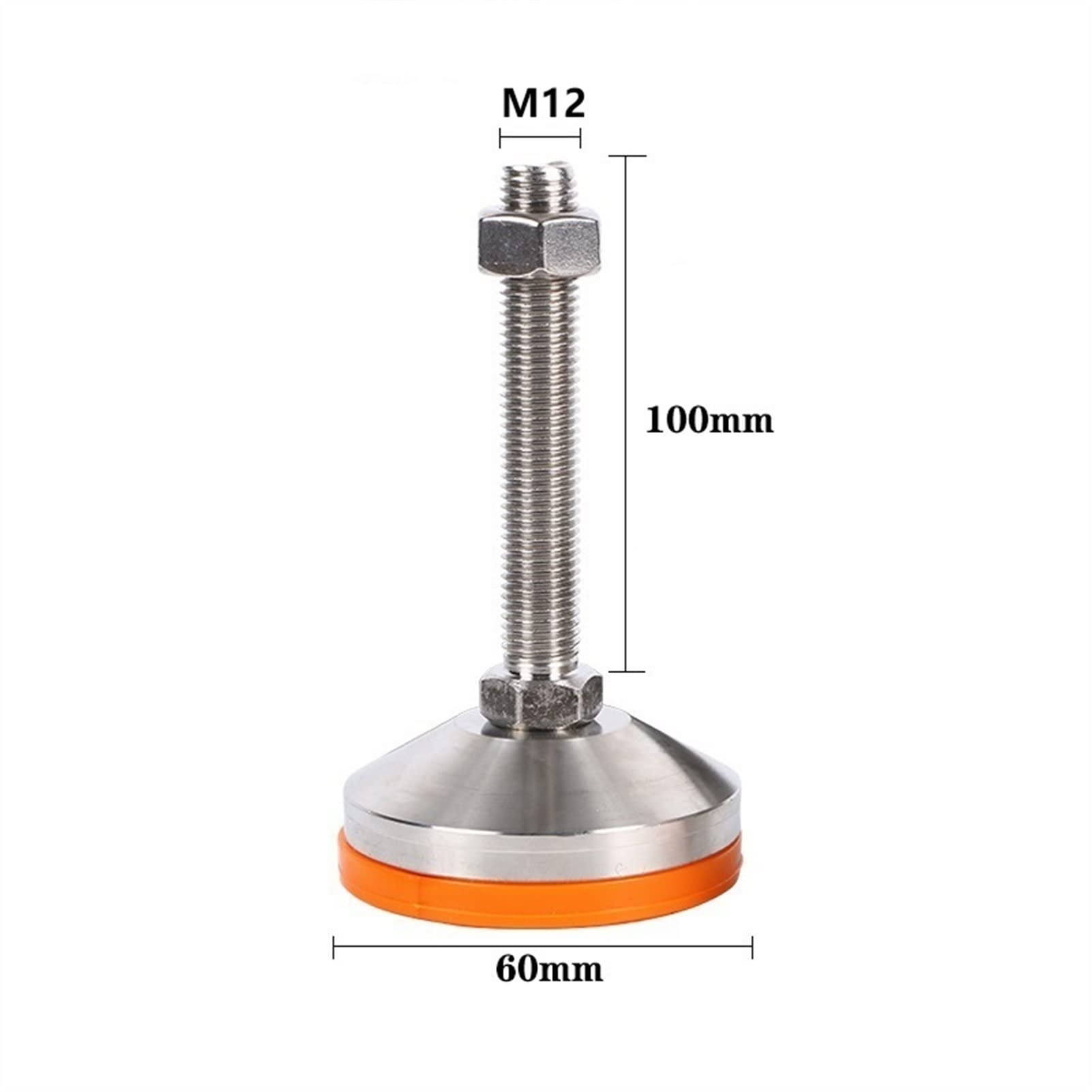 Pies niveladores Ajustables 4 Patas niveladoras Resistentes con Rosca M12 x 100 mm, Patas niveladoras Ajustables for Muebles y Equipos mecánicos, Base de 60 mm de diámetro