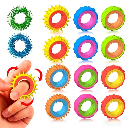 16 Stück Fidget Toys Set – 12 Fidget Ring 4 Akupressur Ring, Sensorik Spielzeug & Anti Stress Spielzeug – Skills Set Für Anxiety, ADHD, Stresslinderung