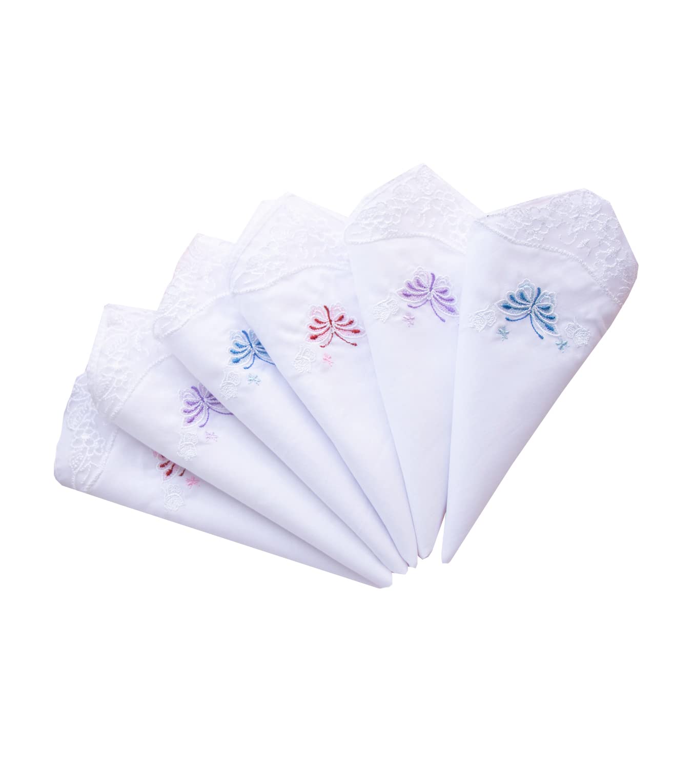 6 Pack Ladies'/Women's Embroidery Cotton Handkerchiefs Lace White Hankies Hanky-image-30