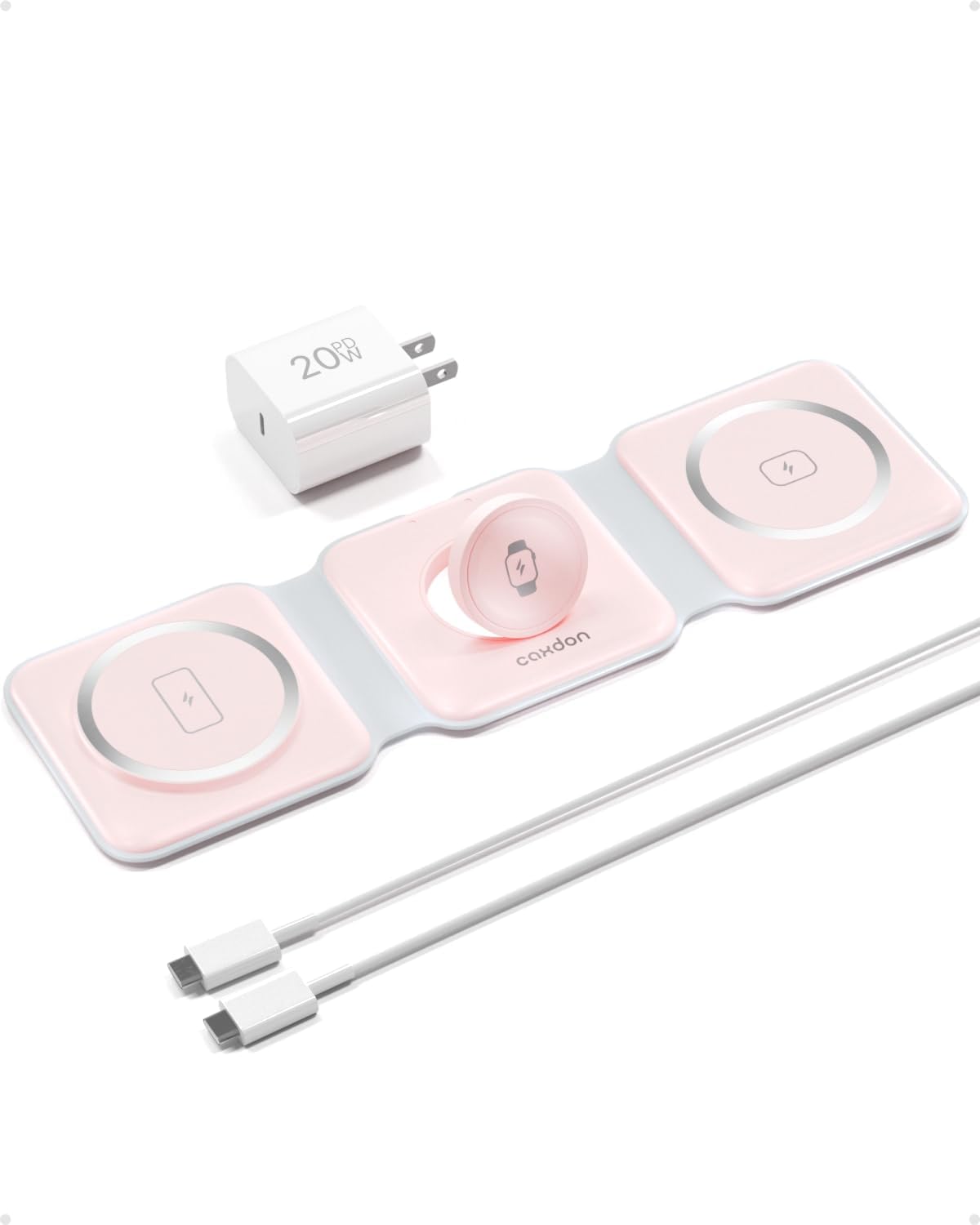3-in-1-Wireless-Charger-for-Magsafe-for iPhone 16, Apple Watch S10, AirPods 4, Foldable-Travel-Charging-Station with Evolved Pro Magnetic Pad, Portable Essentials (Pink) 3-in-1-Wireless-Charger-for-Magsafe-for iPhone 16, Apple Watch S10, AirPods 4, Foldable-Travel-Charging-Station with Evolved Pro Magnetic Pad, Portable Essentials (Pink)