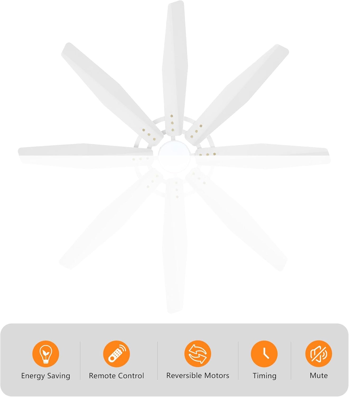 ELEHINSER 60 inch Modern Ceiling Fan with Light & Remote Control, Aluminum 8-Blades Large Industrial Ceiling Fan,Reversible Quiet DC Motor,3CCT/6-Speed, for Living Room, White