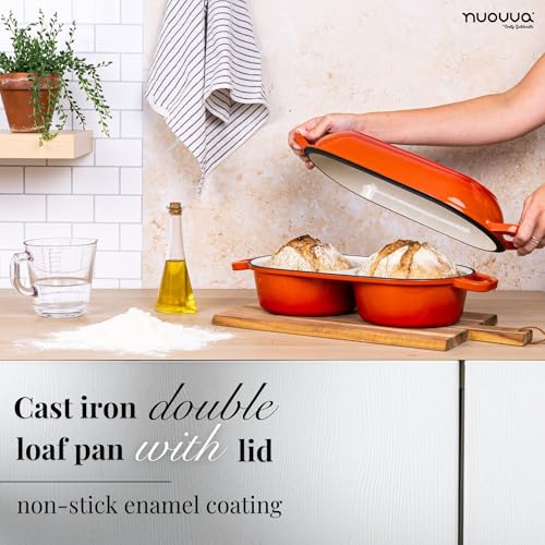 Dutch Oven For Sourdough Bread Baking – Enamelled Cast Iron Bread Loaf Pot – 500°F Oven Safe Non Stick Bread Pot – Double Round Loaf Space, 16.5cm Diameter, Orange, – by Nuovva by nuovva - Image 5