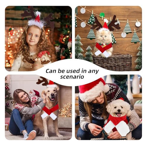 Ajuanbazha Weihnachten Haustier Stirnband Set, Rentier Geweih Haarreif mit Weihnachtsmütze für Hund