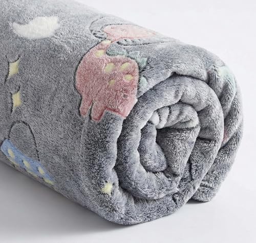 Image of BSB HOME Glow in The Dark Kids Blanket, Soft Flannel Fleece Luminous Blanket for Boys & Girls, Cozy Lightweight Kids Throw for Bed - 42 x 60 in (107 x 152 cm) (Dinosaur & Space Theme - Charcoal Grey)