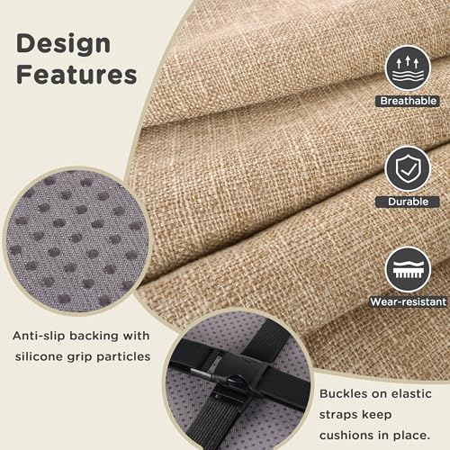 Image of AddGrace Anti-Slip Bar Stool Cushions Square Bar Stool Seat Cushions with Ties Set of 6 Small Square Chair Pads with Machine Washable Cover 12 inchX12 inchX2 inch (Beige)