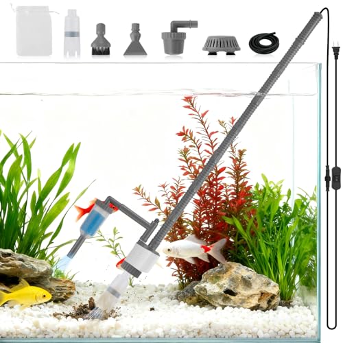 Aquarium Vacuum Gravel Cleaner, 6 in 1 30W Electric Fish Tank Cleaner with Adjustable Length,...