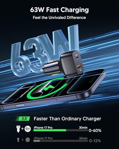 Qi2.2 25W MagSafe Car Mount Charger, [Phone Cooling Fan＆RGB Lights] Wireless Car Charger with 78+LBS Vacuum Suction, 360°Rotatable Magnetic Car Phone Holder with 63w Adaper for iPhone 17-12 Series — view 7
