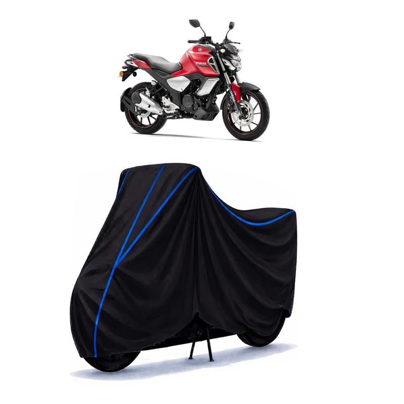 Image of FZ S V3.0 FI Bike Cover Water Resistant Universal Motorcycle Rain | Heavy Duty UV Protection, Dust, Scratch Indoor Outdoor All Weather with Black Blue Piping Elastic