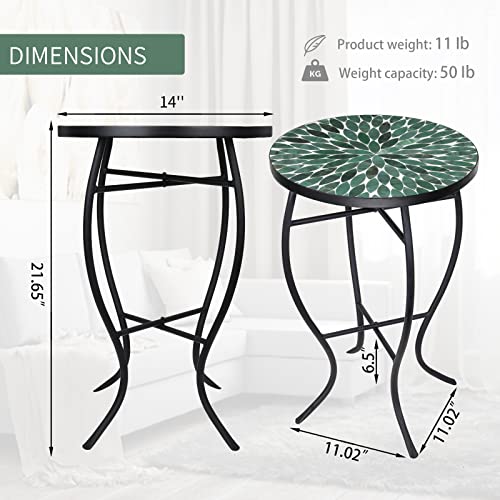 Vcuteka Mosaic Outdoor Side Table - Small Patio Table Coffee Table Outside Accent Table Round End Plant Table For Bistro Balcony Porch Outdoor Benches 14'' Mosaic Table Beige #TOP2