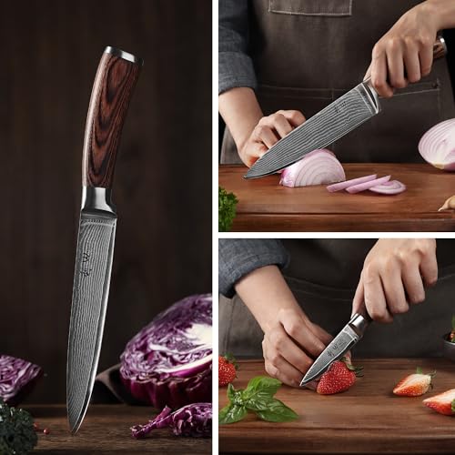 Wakoli EDIB 5-Piece Damascus Knife Set, Professional Kitchen Knives made of 67-Layer Damascus Steel with VG10 Core Blades, Ergonomic Pakkawood Handles, In Wooden Gift Box by Wakoli - Image 8