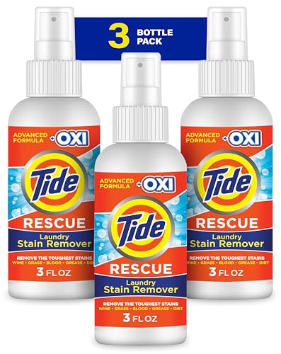Image of Tide Laundry Stain Remover Spray with Oxi, Travel Stain Remover for Clothes, Carpet, Upholstery, Pet Bedding, Stain Treater Spray for Tough Stains from Wine, Coffee, Grease, 3 Oz (Pack of 3)