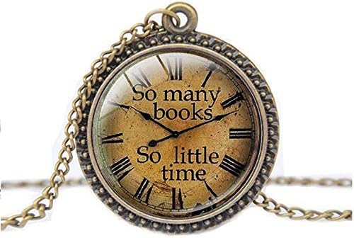 FM FM42 So Many Books So Little time Round Pendant Necklace with 26″ Rolo Chain (4 Styles)