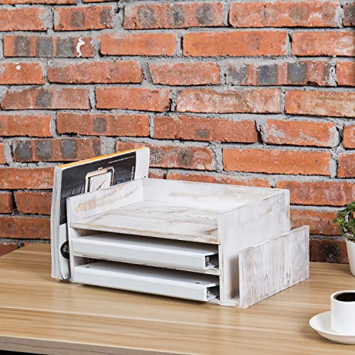 MyGift-3-Tier-Shabby-Whitewashed-Wood-Office-Desktop-Document-Tray-Mail-Sorter MyGift 3 Tier Shabby Whitewashed Wood Office Desktop Document Tray Mail Sorter