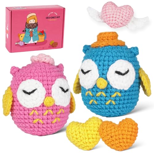 CHSEEO Crochet Kit Principiantes, 3 PCS Animales y 3 PCS de Corazón de Amor Amigurumi Kit Principiantes con Tutoriales en Vídeo Amigables, Adecuado como Regalo de Cumpleaños, Acción de Navidad
