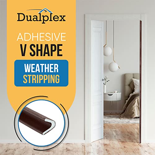 Adhesive V Shape Weather Stripping Weatherstrip, Flex Seal Strip Foam Door Frame Insulation Side Jamb Bottom Groove Gap Filler Soundproof V Weatherstripping (Dark Brown, 1/2 In X 1/2 In X 26 Ft) #TOP1