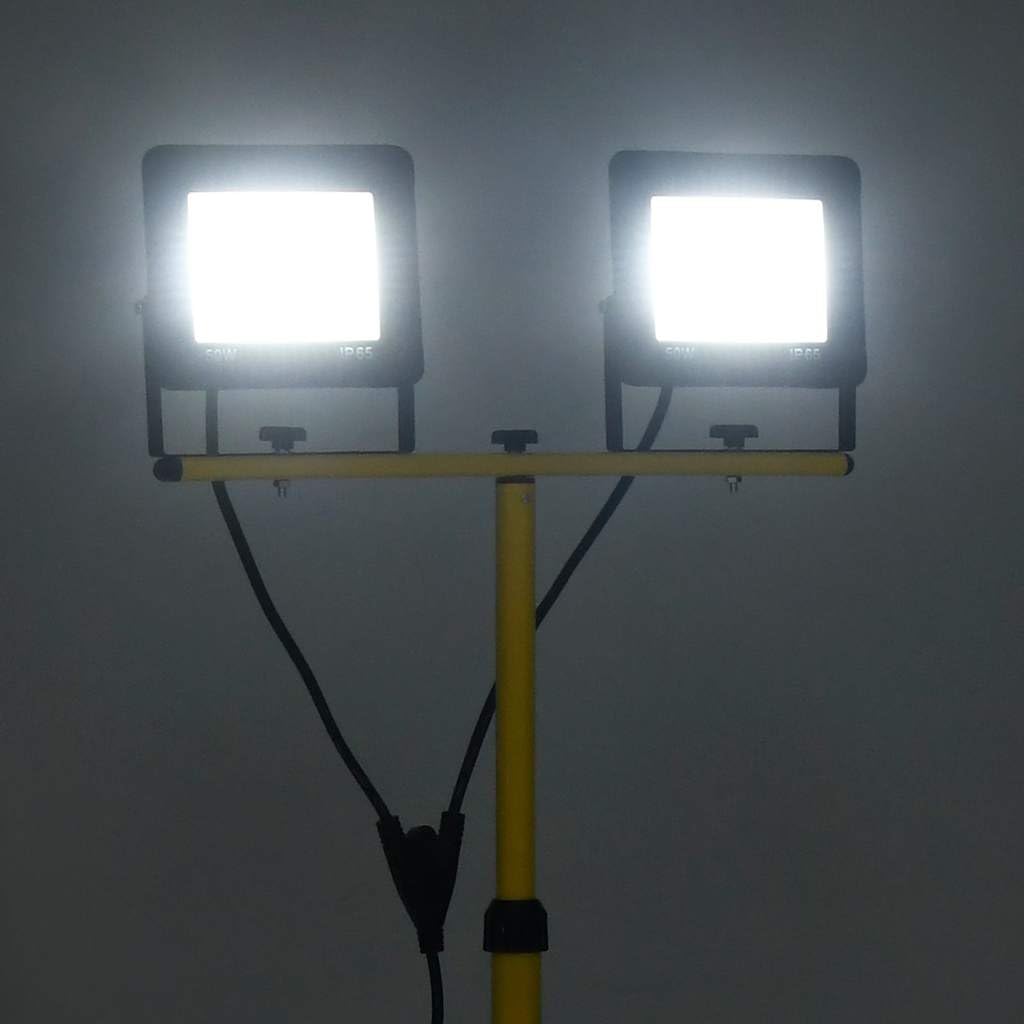 Reflektor budowlany LED ze statywem 2 x 50 W, 7000 lm zimna biel 6000 K, lampa robocza z regulacją wysokości do warsztatu i na placu budowy, kabel 3 m, ochrona IP