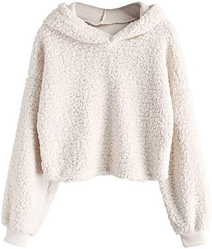 Fuzzy Faux Fur Crop Hoodie Sweatshirt