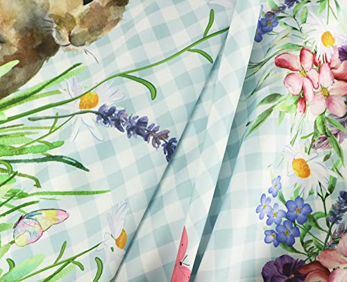 Sunwisha Easter Day Tablecloth Waterproof Fabric Cute Bunny Blue Buffalo Check Rectangle Table Cloth 60X84Inch Happy Spring Party Dinning Room Table Decoration Cloth, Blue And White #TOP3