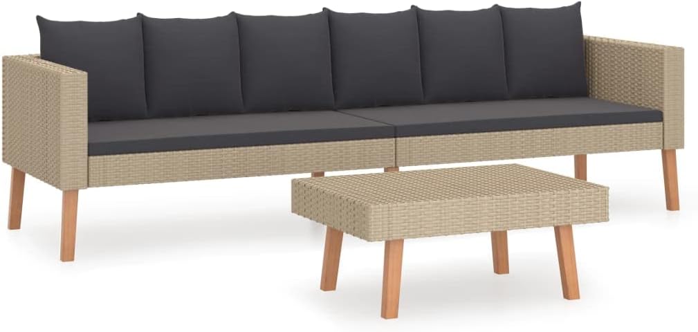 vidaXL 4 Piece Patio Lounge Set - Poly Rattan Garden Furniture Set with Cushions - Deep Seating Outdoor Sofa Set for Garden, Patio, Terrace - Beige with Anthracite Cushions