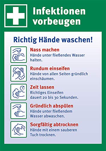 Aushang'Infektion vorbeugen', Anleitung zum Händewaschen, selbstklebende Folie, 148 x 210 mm, DIN A5, Aufkleber, Infektionsprävention