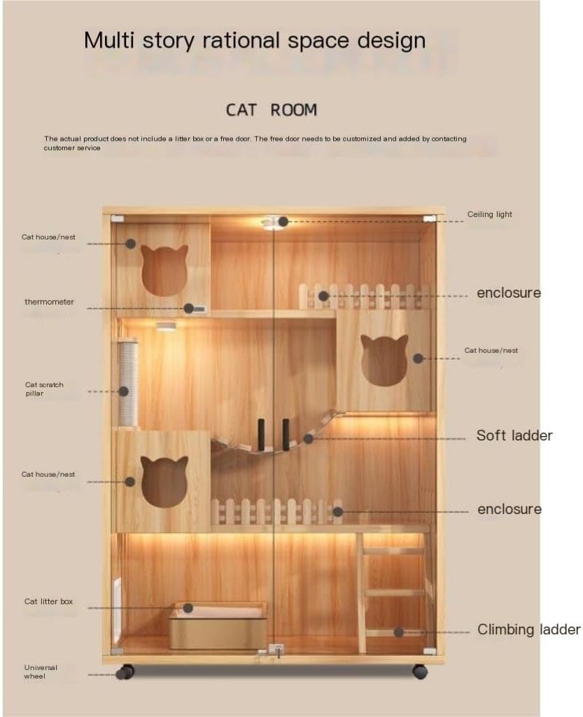 猫ヴィラ無垢材猫ケージホーム屋内特大二層猫ハウス猫キャビネット猫の巣猫ハウス猫ハウス 【腰掛け】 猫 家(D)