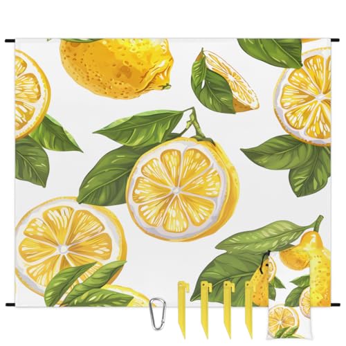 Eabrults Waterproof Sandproof Beach Blanket, 59''×68'' Lemon Polyester Outdoor Picnic Blanket with 4 Stakes & Storage Bag for Beach,Camping,Vacation White Background