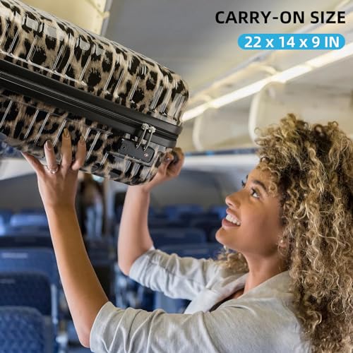 LARVENDER Luggage Sets 3 Piece, 20 Inch Carry on Luggage 22x14x9 Airline Approved Hardside PC+ABS Suitcase Set with Spinner Wheels TSA Lock, Lightweight Suitcase for Women, Cheetah image 1