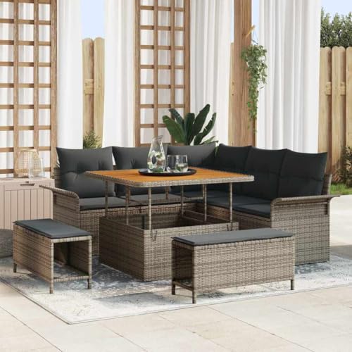 Hoopleep Garten-Sofa-Set, 8-teilig, Grau, aus Poly-Rattan und...