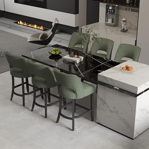 Image of VKNOW Bar Stools Set of 2, 26 inch Upholstered Counter Height Bar Stools | Modern Counter Stools with Black Rubberwood Legs for Kitchen Island Dining Room Bar, Green-Black Legs