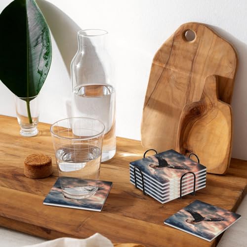 Dessous de verre en céramique aigle ciel lot de 6 avec support chic
