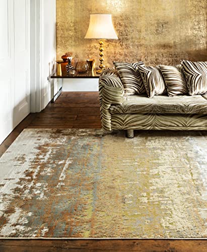 Lord of Rugs Aurora AU01 Dune Rug for Living Room Bedroom Modern Abstract Silky High Shine Yellow Gold Rug Large 160x230 cm (5'3"x7'7")