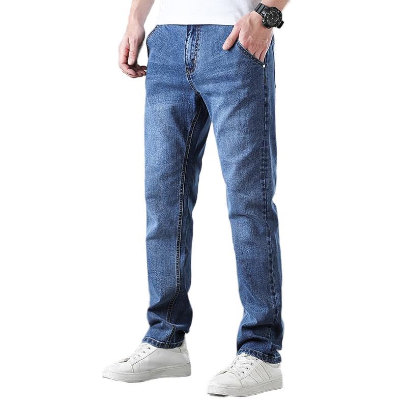 Retro Micro Elastic Jeans Men's Straight Leg Dad Pants Nostalgic Blue+Blue Loose Stylish Must-Have for Trendsetters