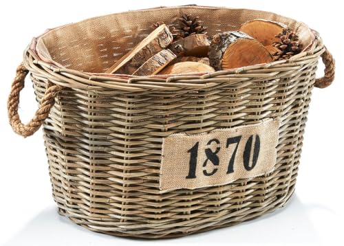 Kobolo Holzkorb, ovaler Rattankorb, 61x45x35 cm, grau, mit...