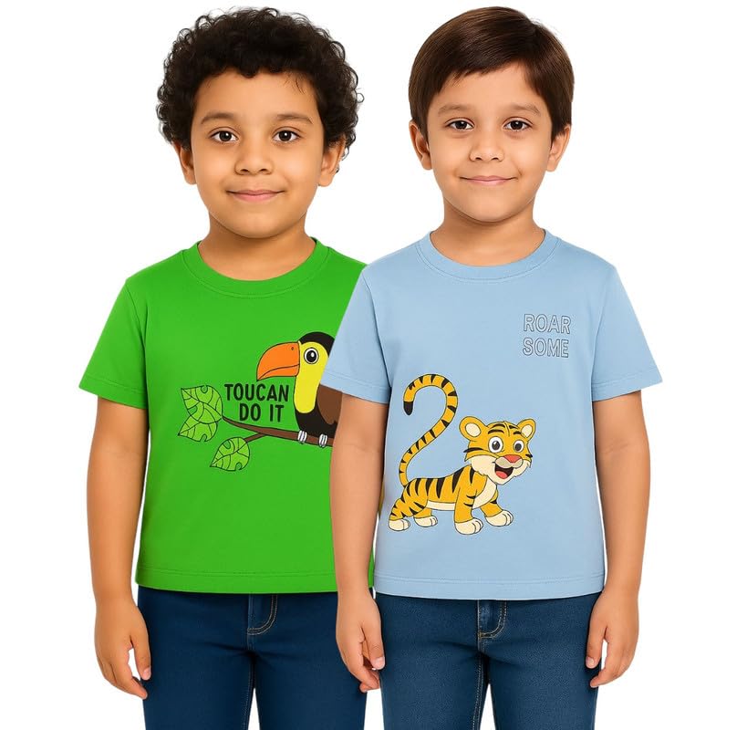 Image of Trendy Printed Cotton Blend Half Sleeve T-Shirt for Boys - Pack of 2