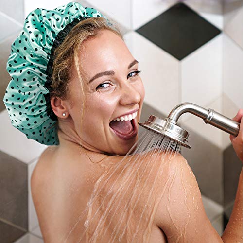 Shower Caps for Women 3 Pack in Different Colors - Large Opening for Short and Long Hair - Reusable Bath Hair Cap for Ladies, Men and Kids
